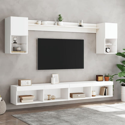 vidaXL Meuble TV avec éclairage LED 6 pcs Aggloméré blanc