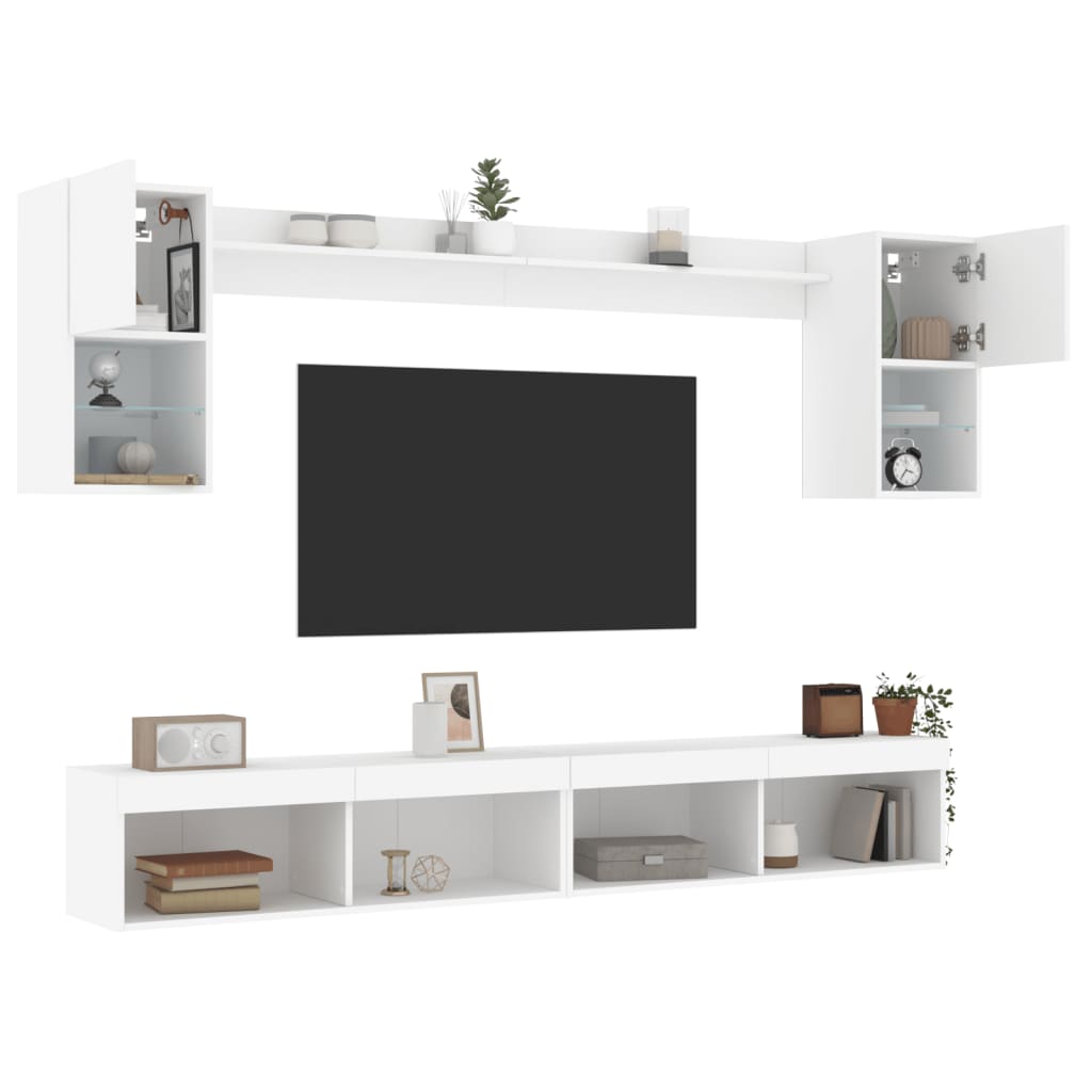 vidaXL Meuble TV avec éclairage LED 6 pcs Aggloméré blanc