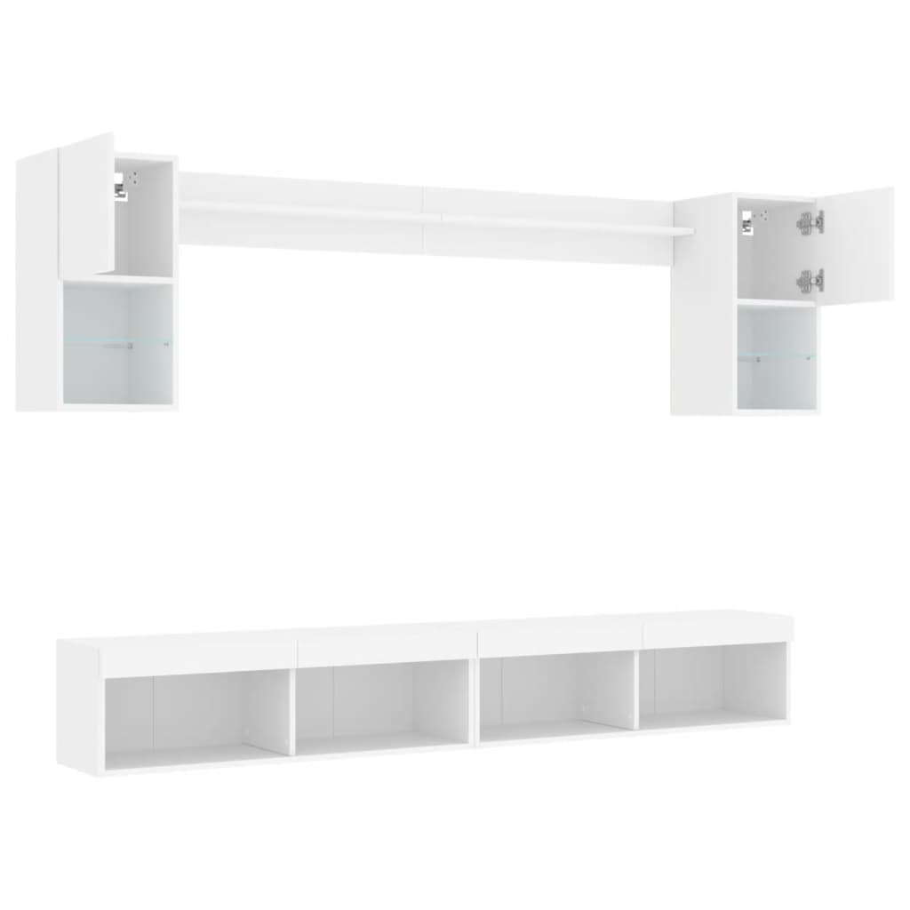 vidaXL Meuble TV avec éclairage LED 6 pcs Aggloméré blanc