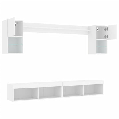 vidaXL Meuble TV avec éclairage LED 6 pcs Aggloméré blanc