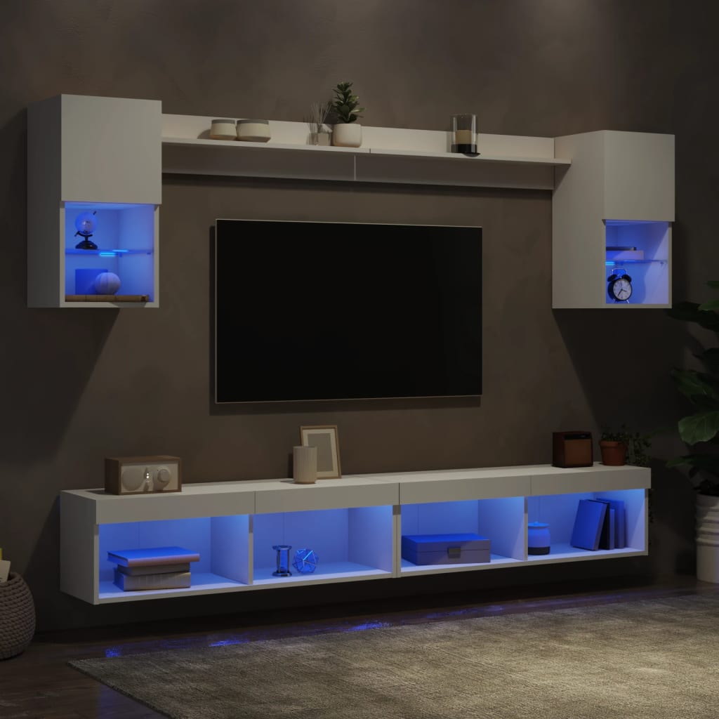 vidaXL Meuble TV avec éclairage LED 6 pcs Aggloméré blanc