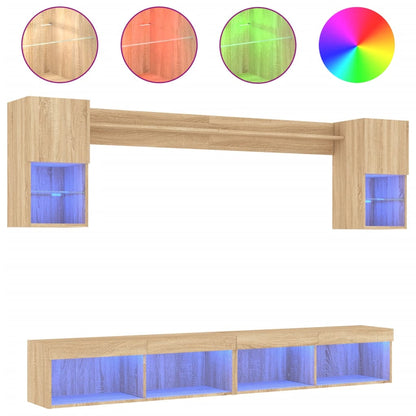 vidaXL Meuble TV mural 6 pcs avec lumières LED Chêne Sonoma Bois d'ingénierie
