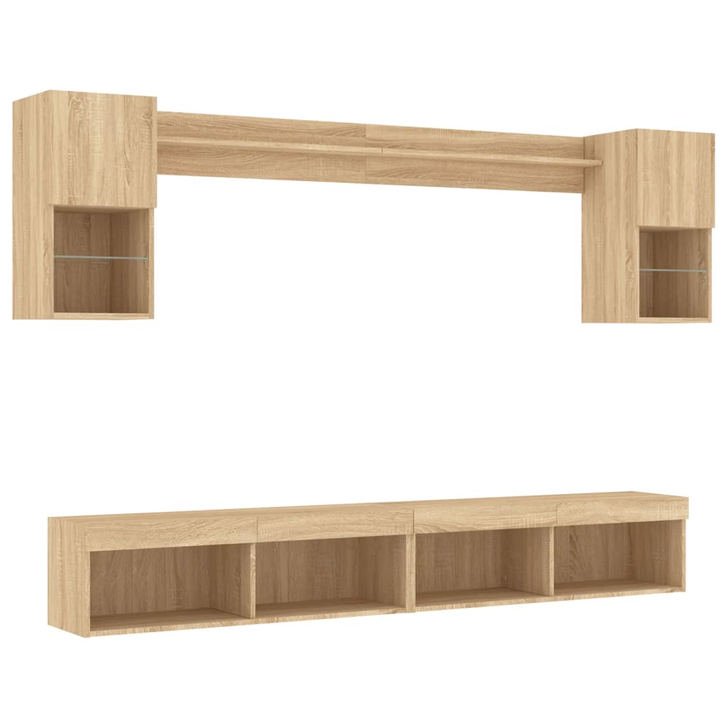 vidaXL Meuble TV mural 6 pcs avec lumières LED Chêne Sonoma Bois d'ingénierie