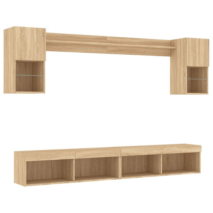 vidaXL Meuble TV mural 6 pcs avec lumières LED Chêne Sonoma Bois d'ingénierie