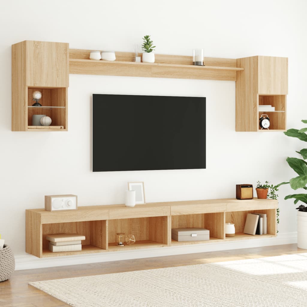 vidaXL Meuble TV mural 6 pcs avec lumières LED Chêne Sonoma Bois d'ingénierie