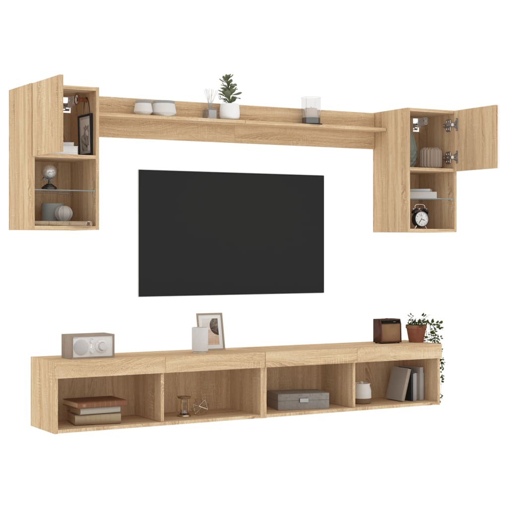vidaXL Meuble TV mural 6 pcs avec lumières LED Chêne Sonoma Bois d'ingénierie