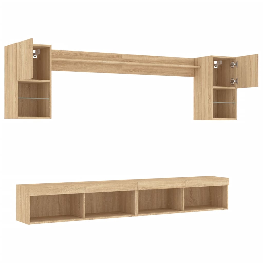 vidaXL Meuble TV mural 6 pcs avec lumières LED Chêne Sonoma Bois d'ingénierie