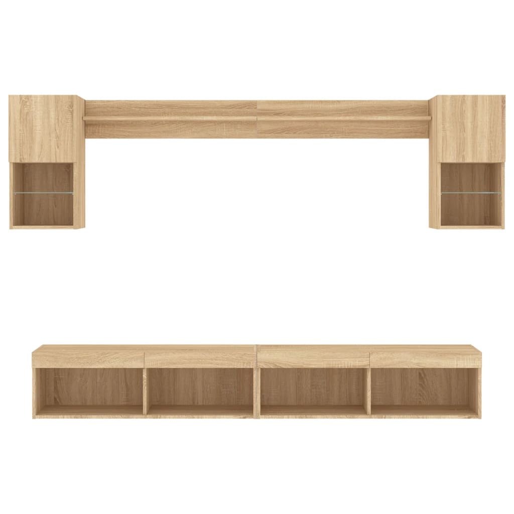 vidaXL Meuble TV mural 6 pcs avec lumières LED Chêne Sonoma Bois d'ingénierie