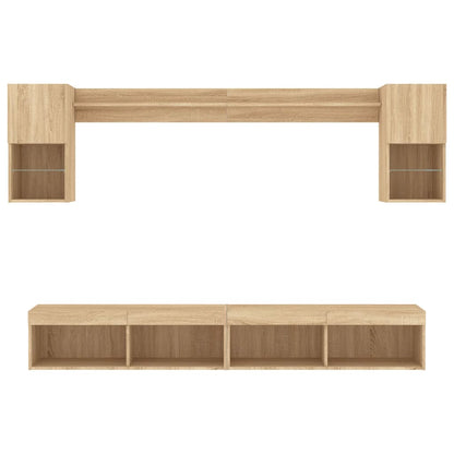 vidaXL Meuble TV mural 6 pcs avec lumières LED Chêne Sonoma Bois d'ingénierie