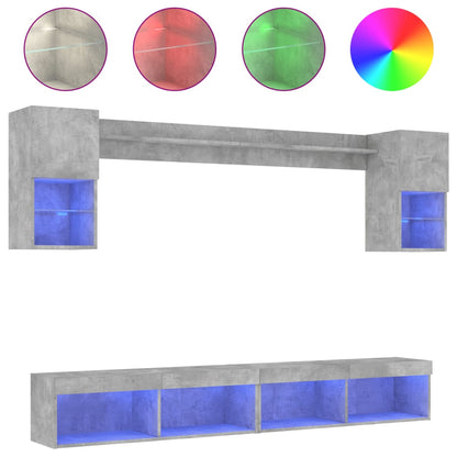 vidaXL Ensemble mural 6 pièces avec éclairage LED Gris béton Bois d'ingénierie