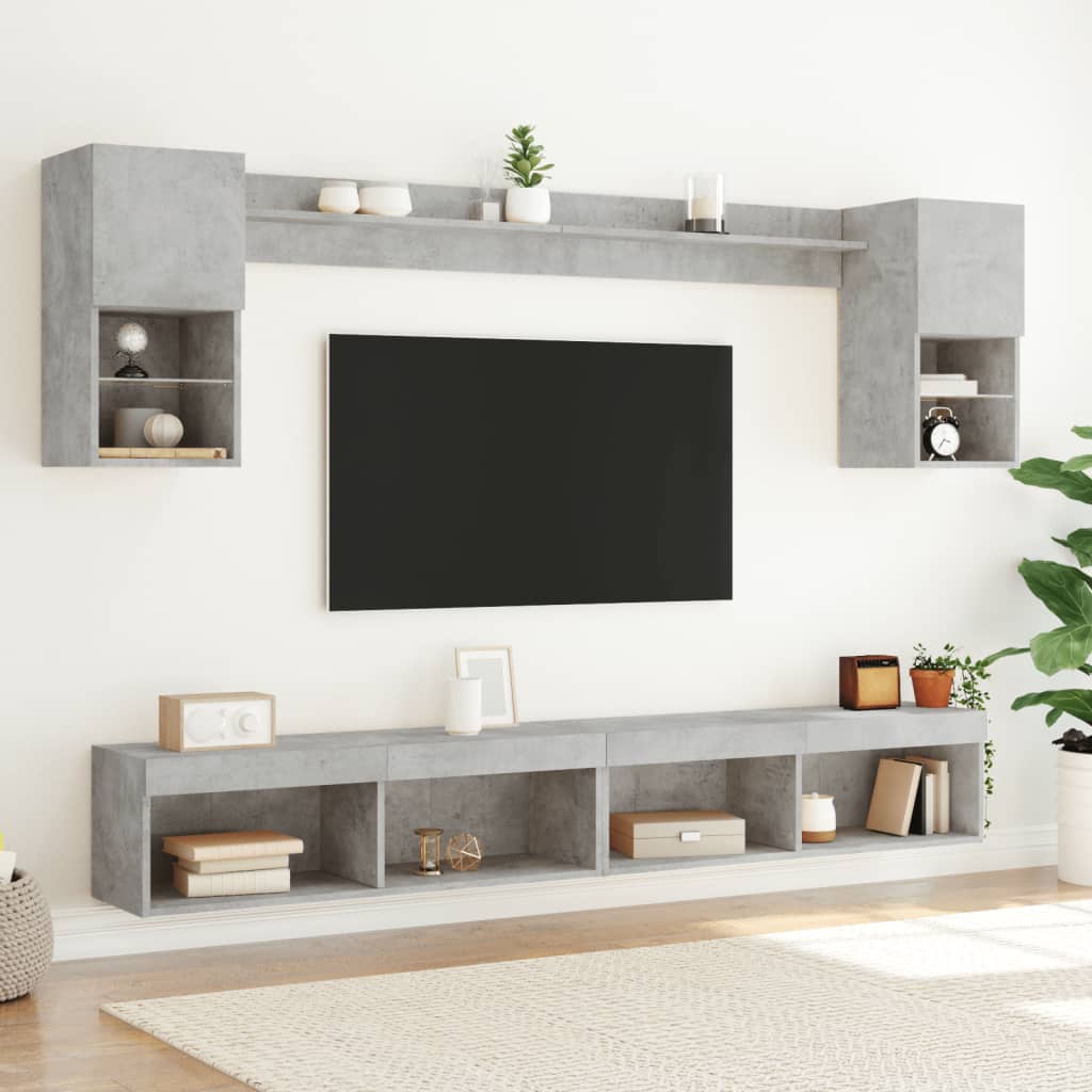 vidaXL Ensemble mural 6 pièces avec éclairage LED Gris béton Bois d'ingénierie