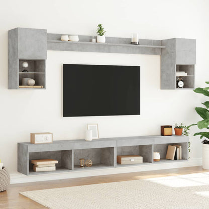 vidaXL Ensemble mural 6 pièces avec éclairage LED Gris béton Bois d'ingénierie