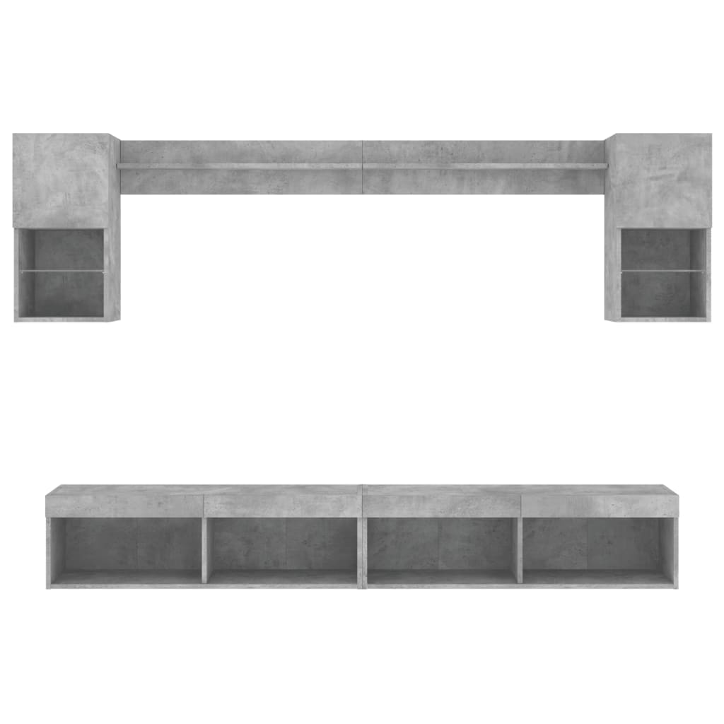 vidaXL Ensemble mural 6 pièces avec éclairage LED Gris béton Bois d'ingénierie