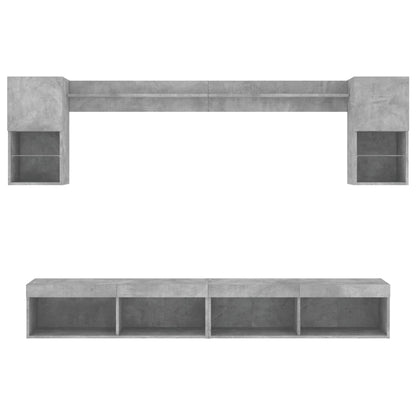 vidaXL Ensemble mural 6 pièces avec éclairage LED Gris béton Bois d'ingénierie