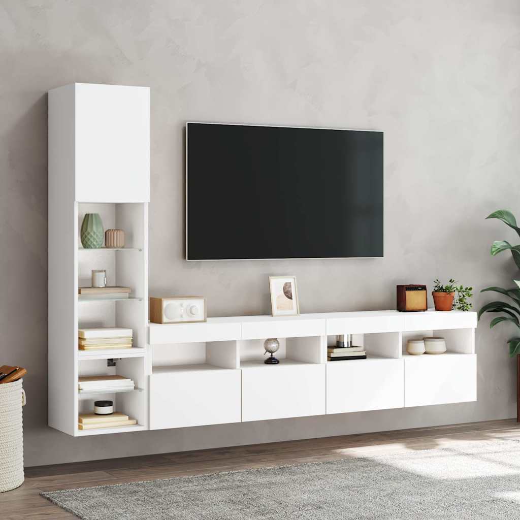 vidaXL 4-tlg. Wohnwand mit LED-Beleuchtung Weiß Holzwerkstoff