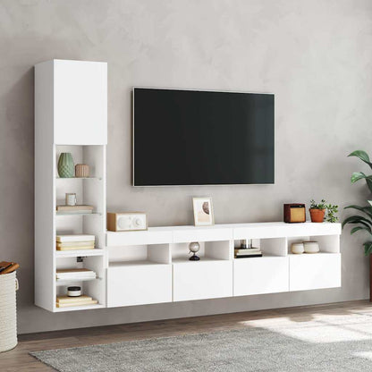 vidaXL 4-tlg. Wohnwand mit LED-Beleuchtung Weiß Holzwerkstoff