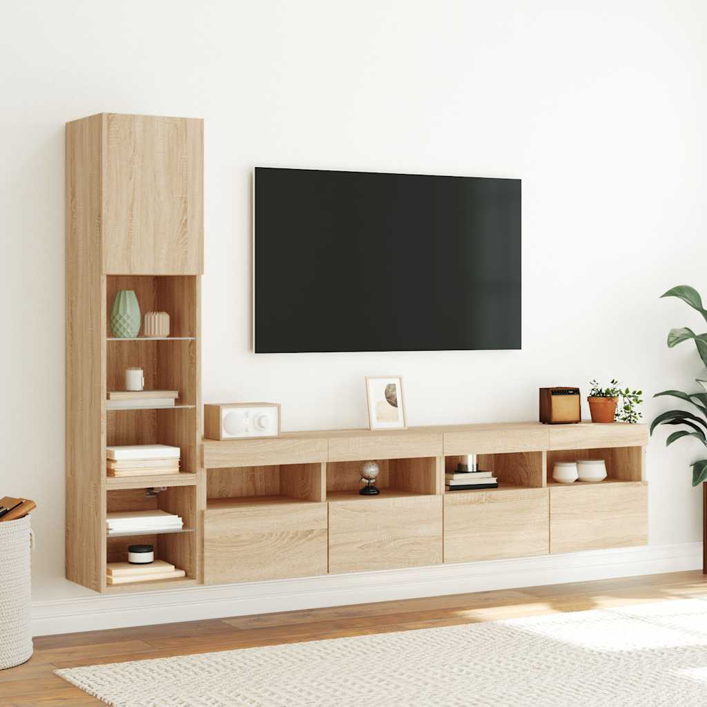 vidaXL 4-tlg. Wohnwand mit LED-Beleuchtung Sonoma-Eiche Holzwerkstoff