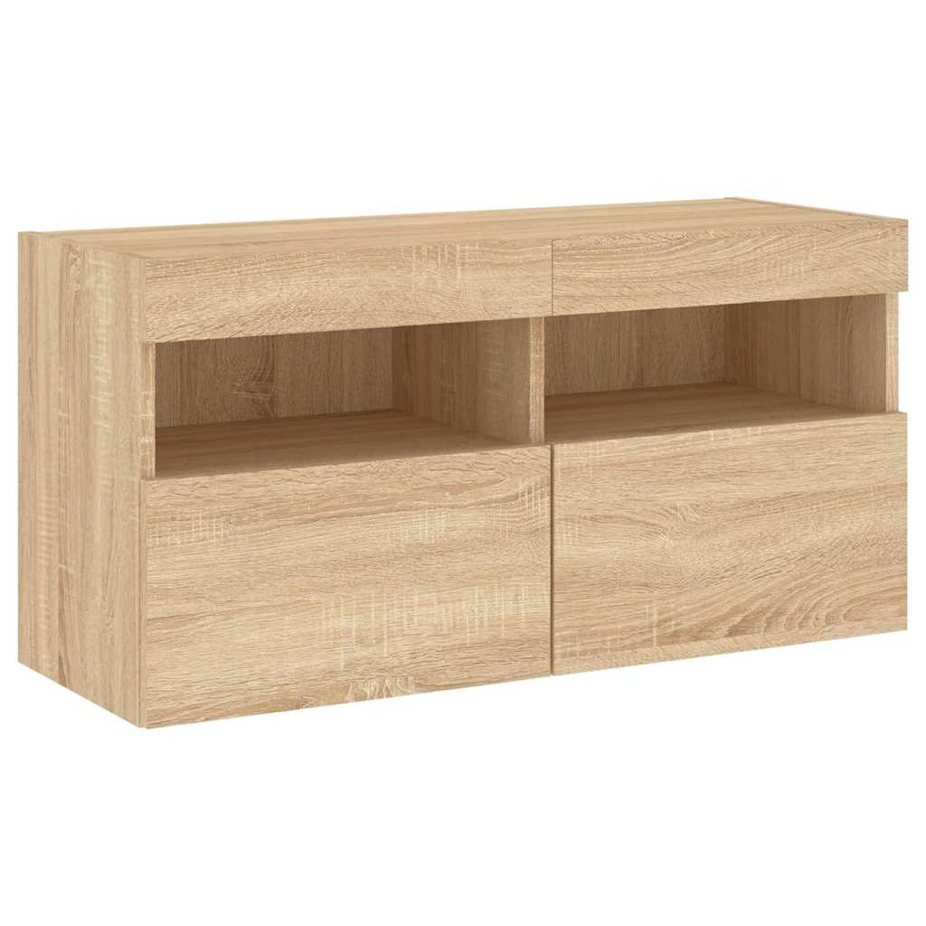 vidaXL 4-tlg. Wohnwand mit LED-Beleuchtung Sonoma-Eiche Holzwerkstoff