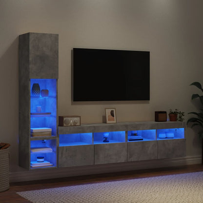vidaXL 4-tlg. Wohnwand mit LED-Beleuchtung Betongrau Holzwerkstoff