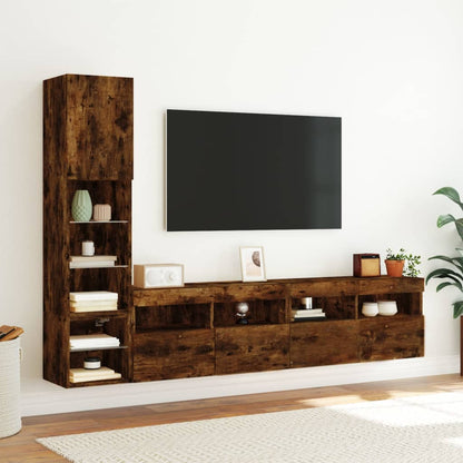 vidaXL 4-tlg. Wohnwand mit LED-Beleuchtung Räuchereiche Holzwerkstoff