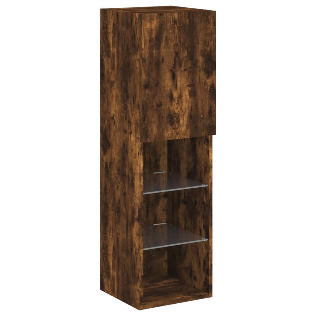 vidaXL 4-tlg. Wohnwand mit LED-Beleuchtung Räuchereiche Holzwerkstoff