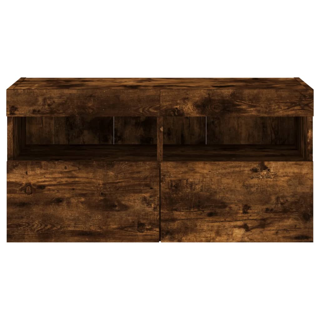 vidaXL 4-tlg. Wohnwand mit LED-Beleuchtung Räuchereiche Holzwerkstoff