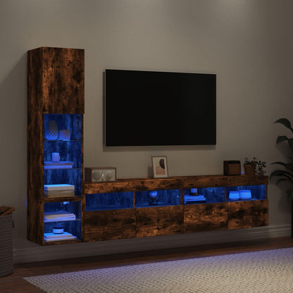 vidaXL 4-tlg. Wohnwand mit LED-Beleuchtung Räuchereiche Holzwerkstoff