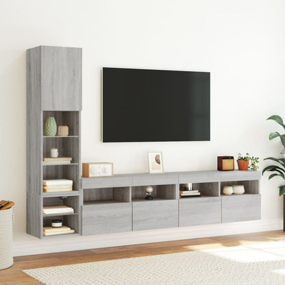 vidaXL 4-tlg. Wohnwand mit LED-Beleuchtung Grau Sonoma Holzwerkstoff