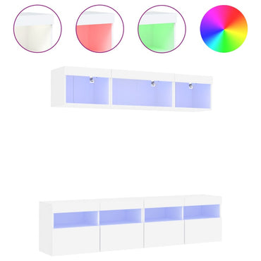 vidaXL 5-tlg. Wohnwand mit LED-Beleuchtung Weiß Holzwerkstoff
