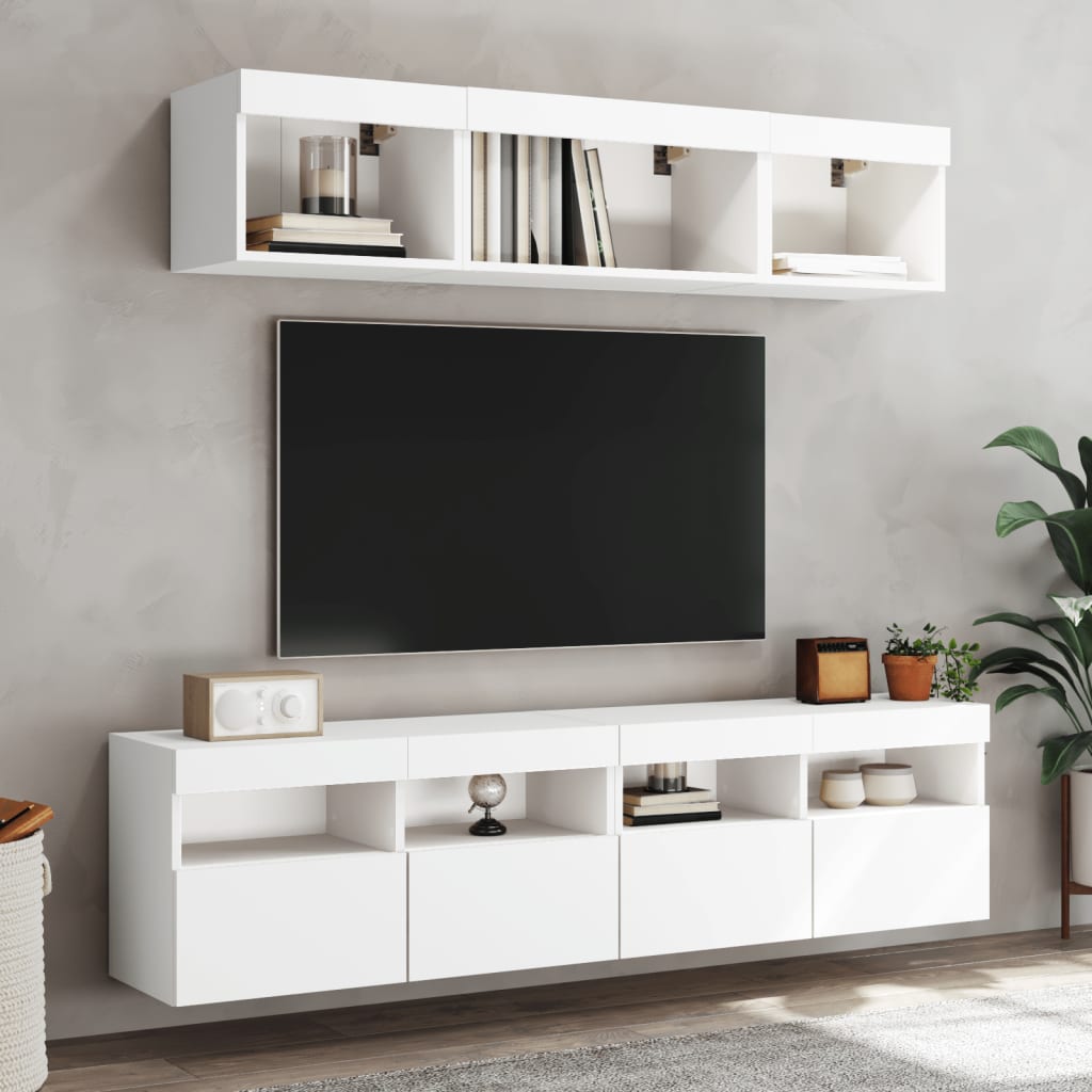 vidaXL 5-tlg. Wohnwand mit LED-Beleuchtung Weiß Holzwerkstoff