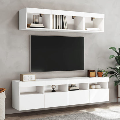 vidaXL 5-tlg. Wohnwand mit LED-Beleuchtung Weiß Holzwerkstoff
