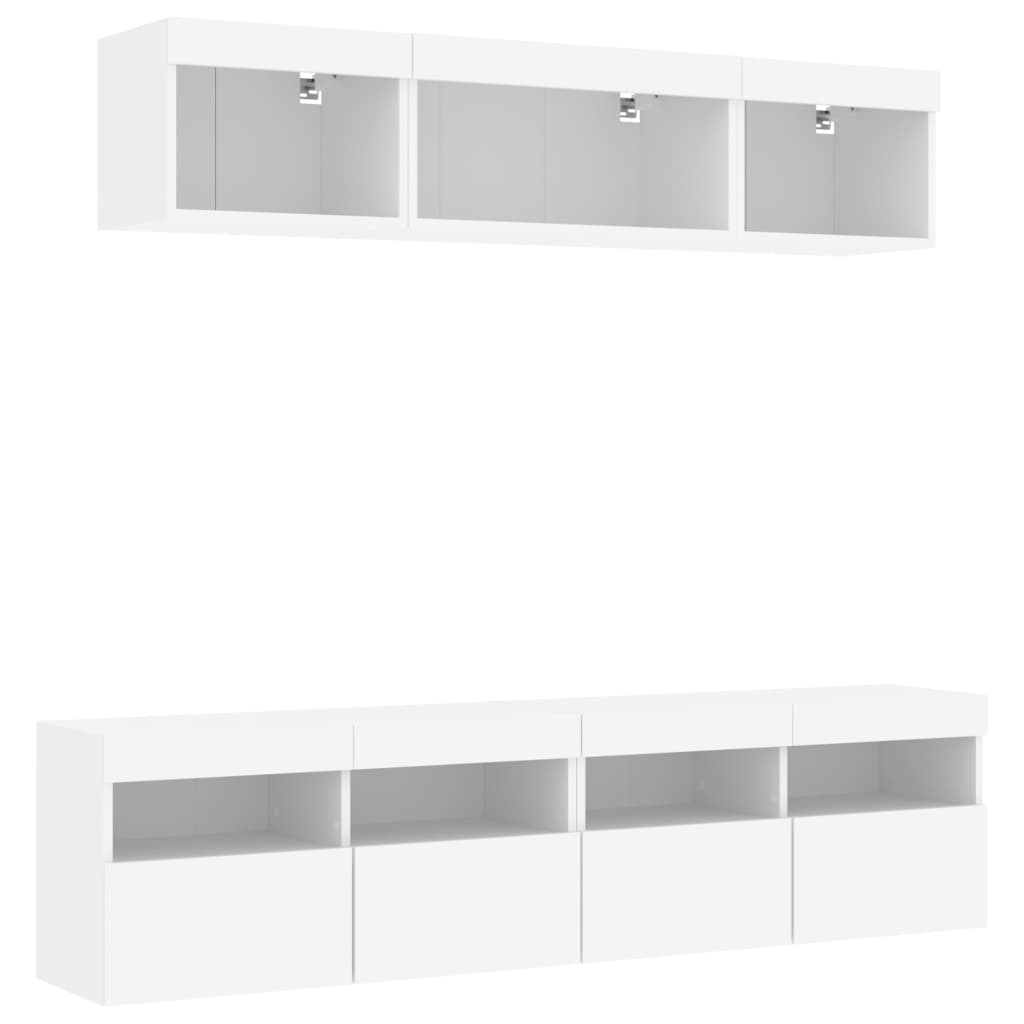 vidaXL 5-tlg. Wohnwand mit LED-Beleuchtung Weiß Holzwerkstoff