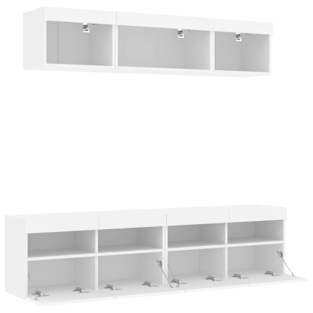 vidaXL 5-tlg. Wohnwand mit LED-Beleuchtung Weiß Holzwerkstoff