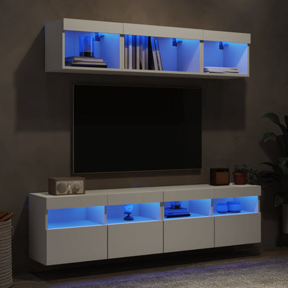 vidaXL 5-tlg. Wohnwand mit LED-Beleuchtung Weiß Holzwerkstoff