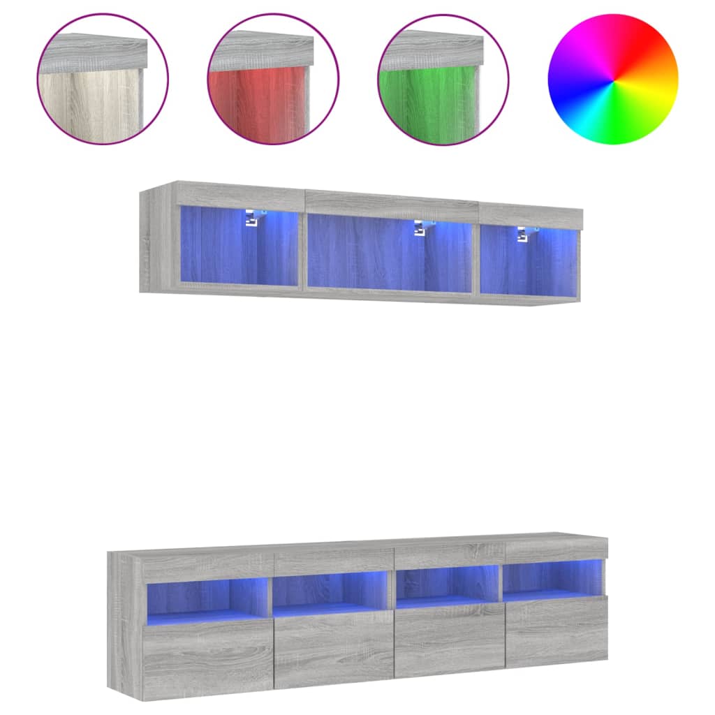 vidaXL 5-tlg. Wohnwand mit LED-Beleuchtung Grau Sonoma Holzwerkstoff