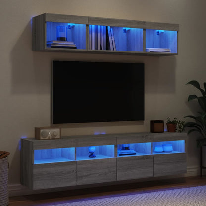 vidaXL 5-tlg. Wohnwand mit LED-Beleuchtung Grau Sonoma Holzwerkstoff