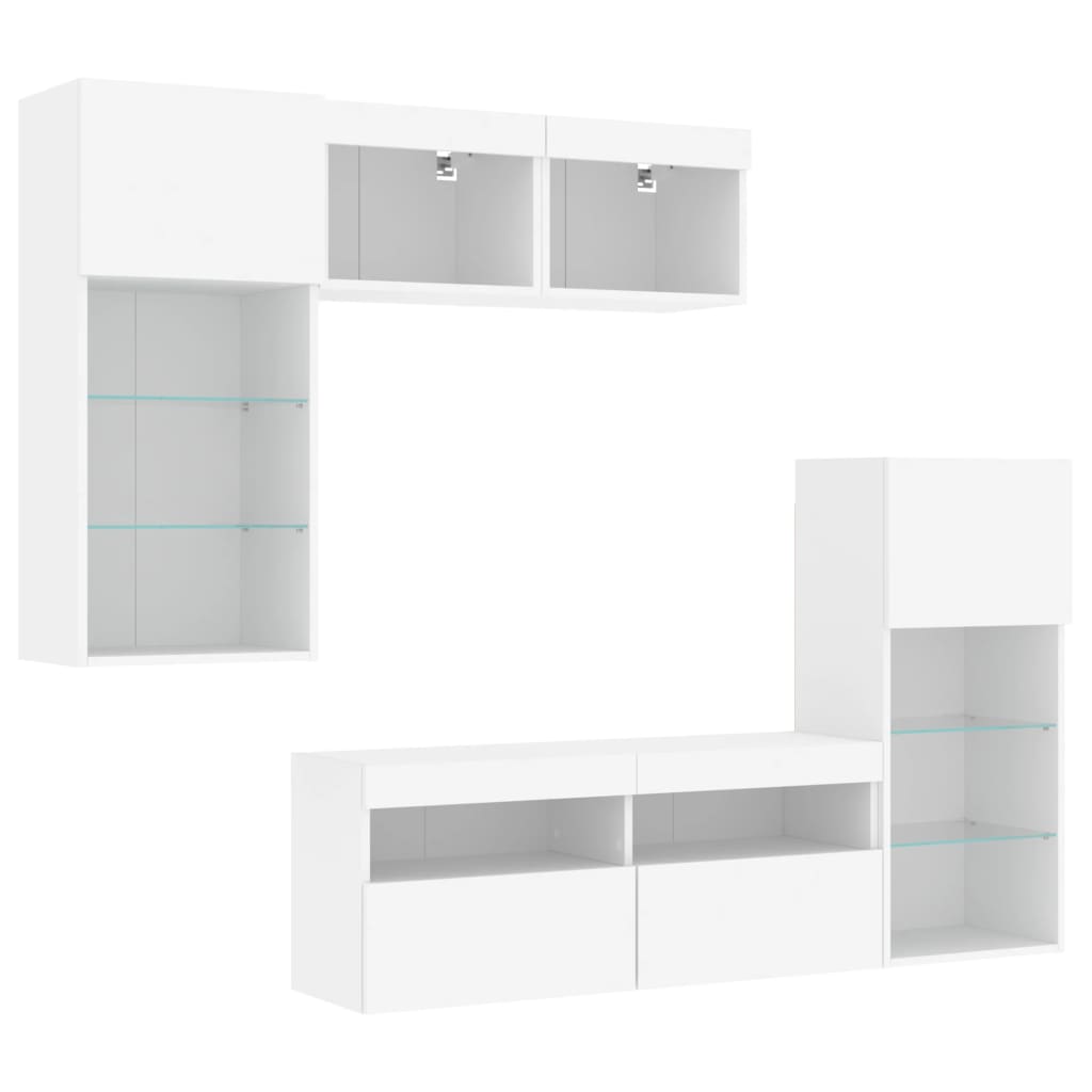 vidaXL 5-tlg. Wohnwand mit LED-Beleuchtung Weiß Holzwerkstoff
