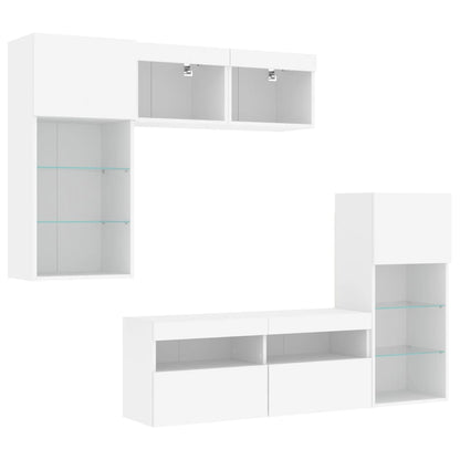 vidaXL 5-tlg. Wohnwand mit LED-Beleuchtung Weiß Holzwerkstoff