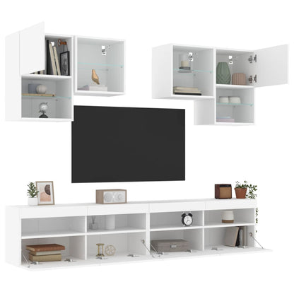 vidaXL 6-tlg. TV-Wohnwand mit LED-Leuchten Weiß