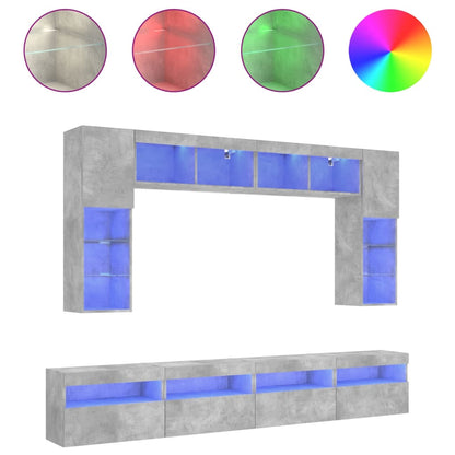 vidaXL 8-tlg. TV-Wohnwand mit LED-Leuchten Betongrau