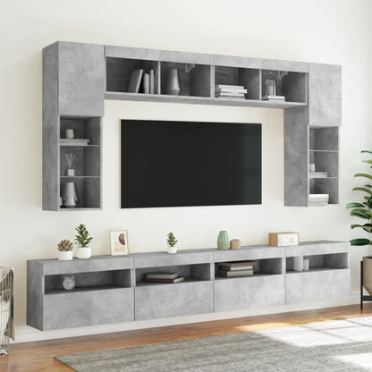vidaXL 8-tlg. TV-Wohnwand mit LED-Leuchten Betongrau