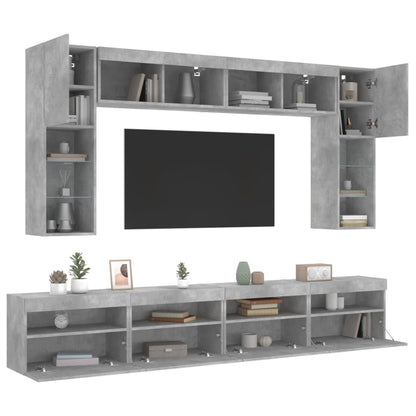 vidaXL 8-tlg. TV-Wohnwand mit LED-Leuchten Betongrau