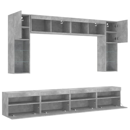 vidaXL 8-tlg. TV-Wohnwand mit LED-Leuchten Betongrau