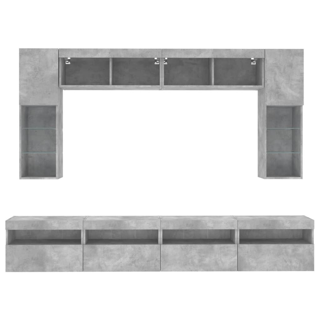 vidaXL 8-tlg. TV-Wohnwand mit LED-Leuchten Betongrau