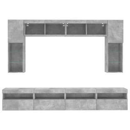 vidaXL 8-tlg. TV-Wohnwand mit LED-Leuchten Betongrau