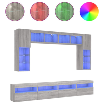 vidaXL Meuble TV mural 8 pcs avec lumières LED Gris Sonoma