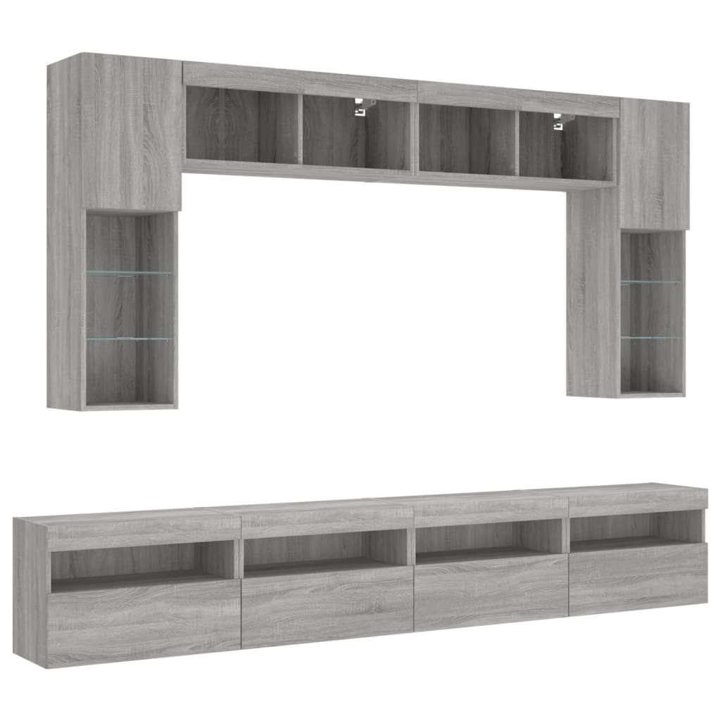 vidaXL Meuble TV mural 8 pcs avec lumières LED Gris Sonoma