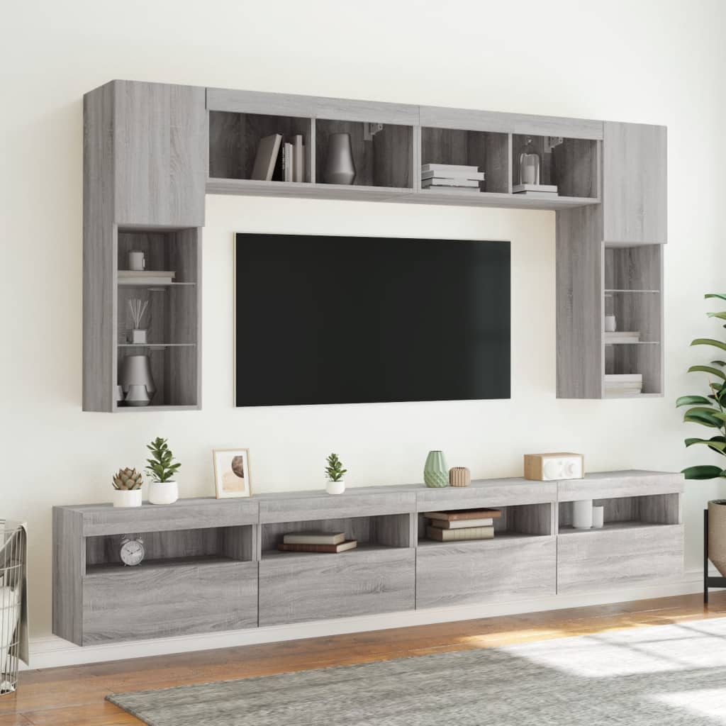 vidaXL Meuble TV mural 8 pcs avec lumières LED Gris Sonoma