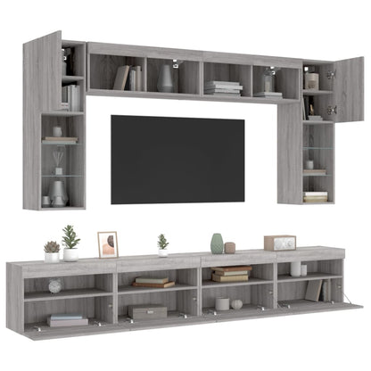 vidaXL Meuble TV mural 8 pcs avec lumières LED Gris Sonoma