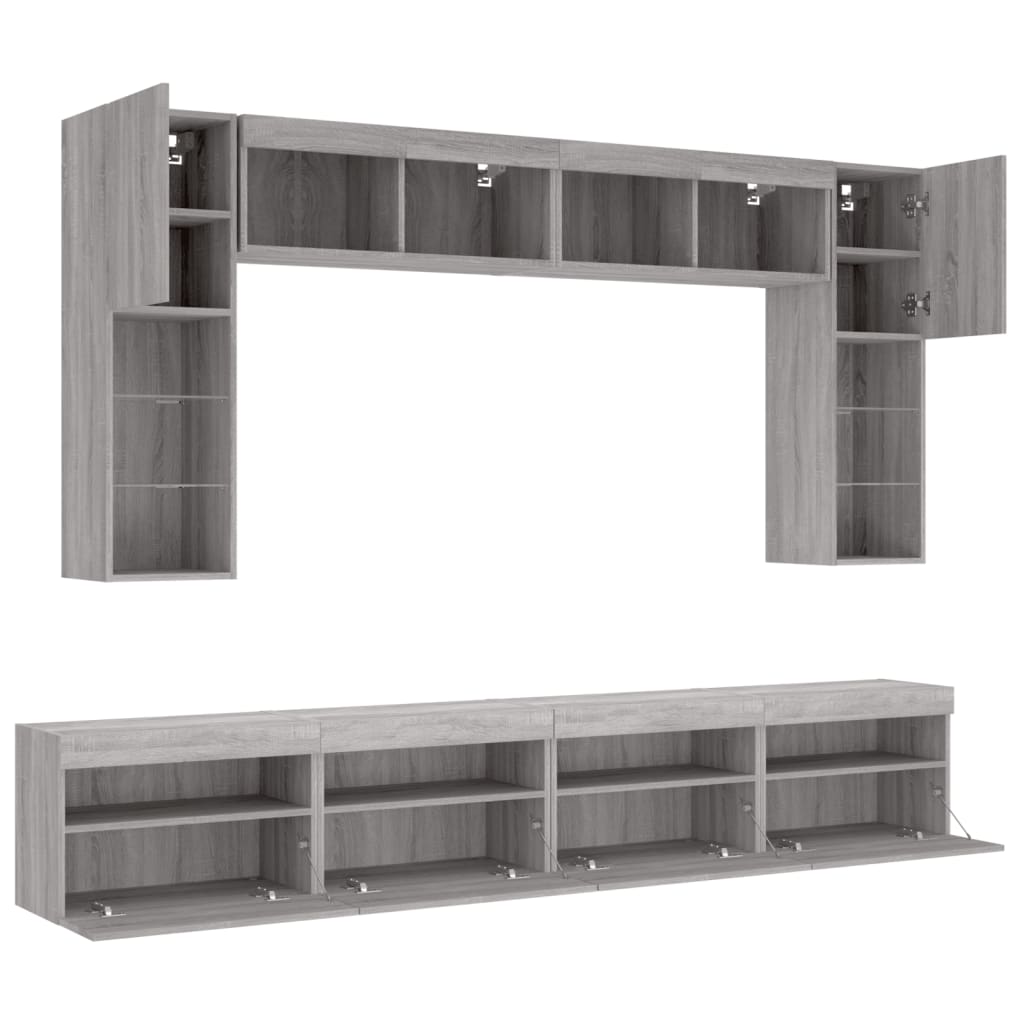 vidaXL Meuble TV mural 8 pcs avec lumières LED Gris Sonoma